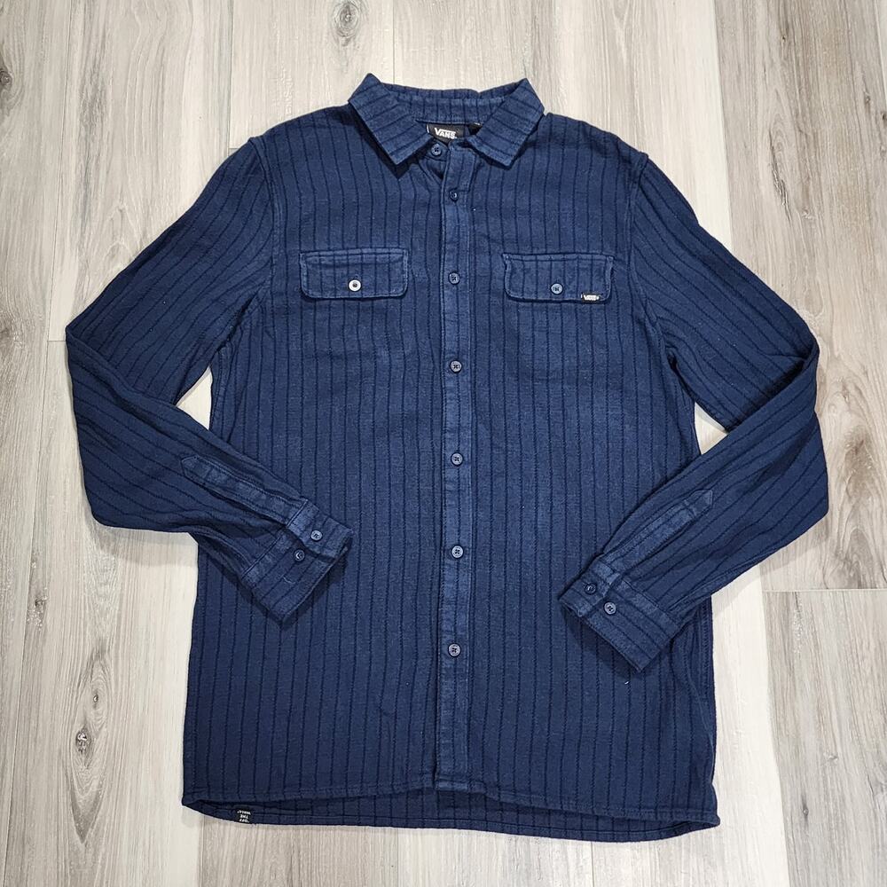 Vans Shirt Men's Small Blue Striped Flannel Long Sleeve Button up